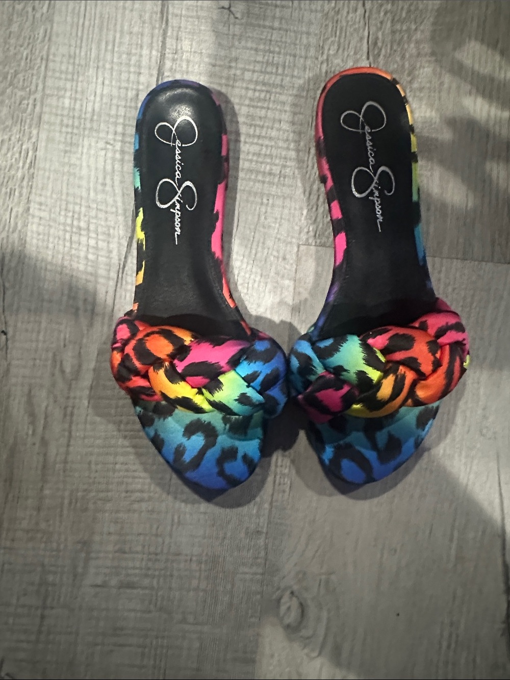 Jessica Simpson Multicolor Rainbow Leopard Knot Slide Sandals - Picture 2 of 4